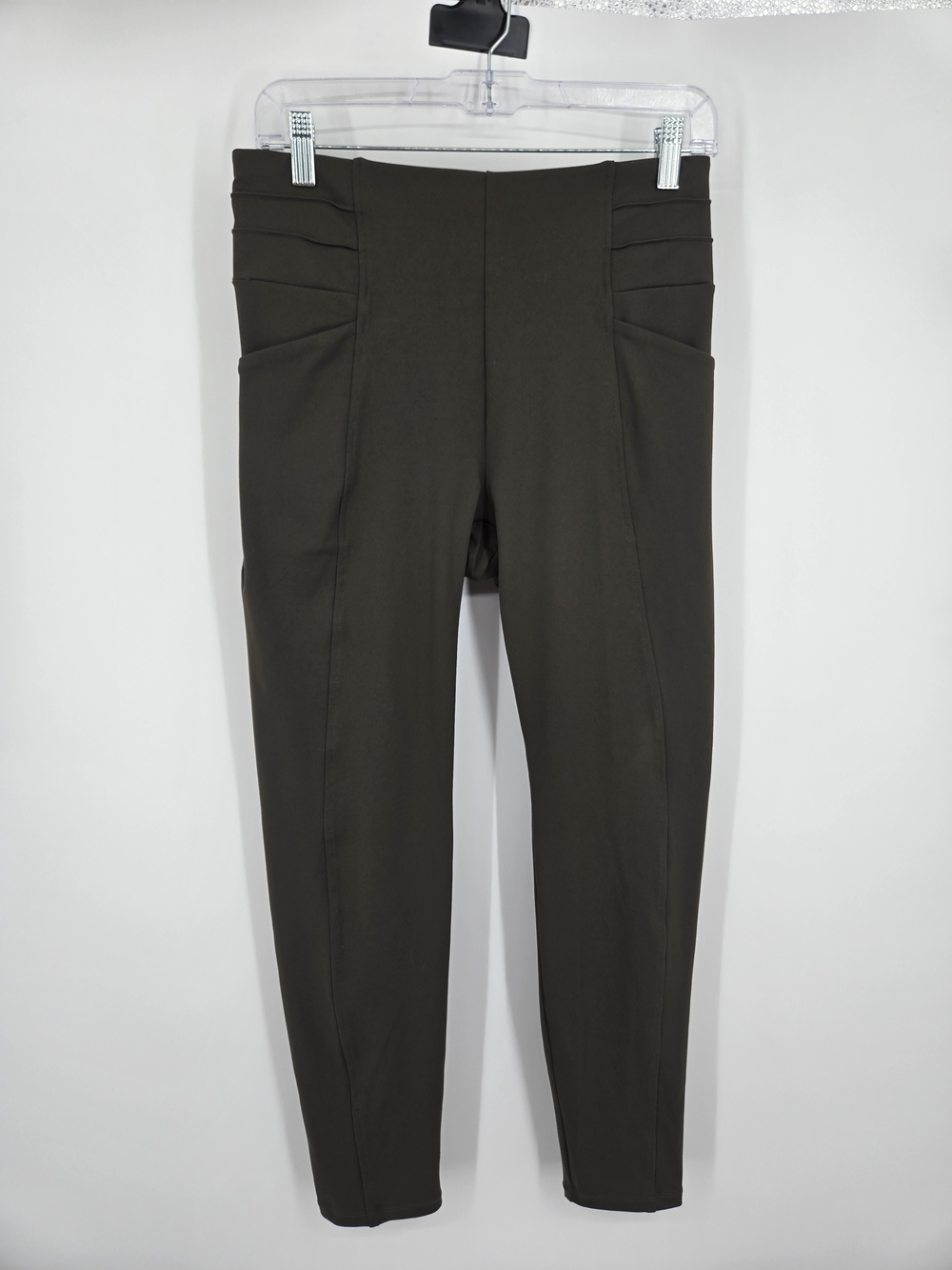 Oysho High-Rise Olive Leggings with Ruched Side Panels Large (7950)
